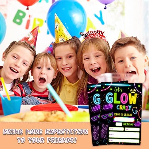 Neon Glow Birthday Invites 20 Count with Envelopes
