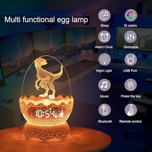 Dinosaur Egg Kids Alarm Clock with Night Light and Lullaby