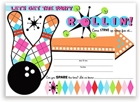 Bowling Party Large Invitations Pink 10 Set