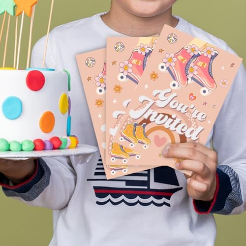 Rainbow Roller Skate Birthday Invitations 30-Pack