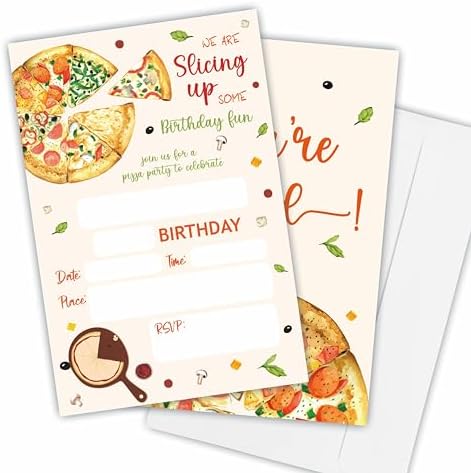 Pizza Birthday Invitation 4x6 Double Sided