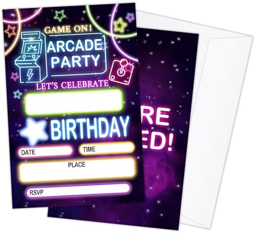 Arcade Party Invitation Cards for Kids 20pcs