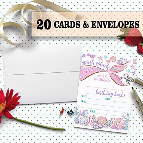 Mermaid Birthday Party Invitation Cards with Envelopes