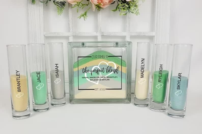 Personalized Blended Family Wedding Sand Set with Glass Vase and Lid