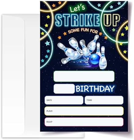 Bowling Birthday Invitation Cards with Envelopes Pack of 20 4x6