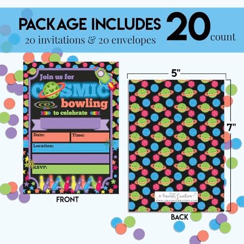 Cosmic Bowling Party Invites 20 5x7 Fill In Cards