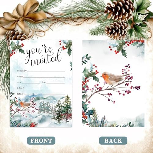 Whaline 25 Pack Christmas Party Invitation Cards with Dark Red Envelopes