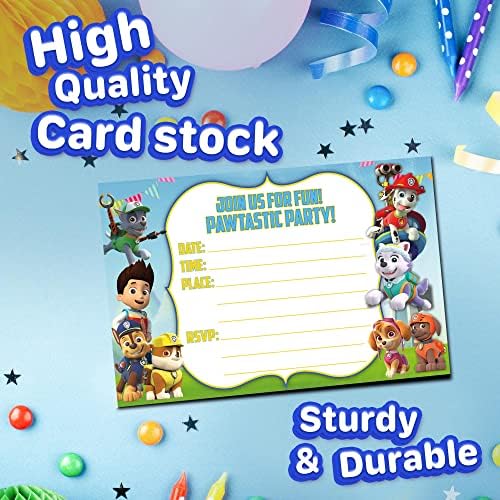 Set of 20 Power Dog Birthday Invites with Envelopes
