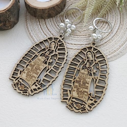12Pcs Lady of Guadalupe Wood Design Keychain Favors