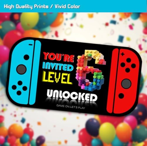 Video Game 6th Birthday Invitation Cards Set