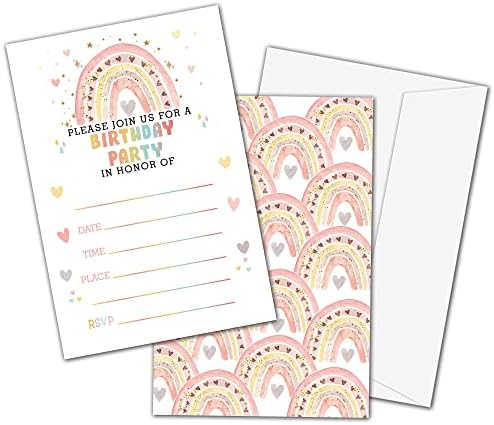 Lesixur Rainbow Birthday Party Invitation Cards 20PCS With Envelopes
