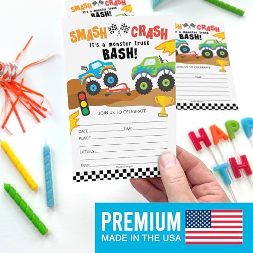 Hadley Designs 15 Monster Truck Birthday Invitations for Boys 1