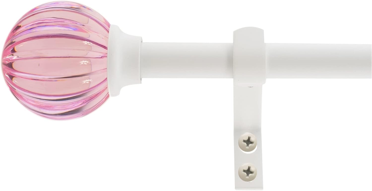 Decopolitan 58 Inch Fluted Ball Curtain Rod Set Pink