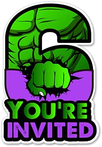 20 Superhero 6th Birthday Invites with Envelopes Double Sided Green Design