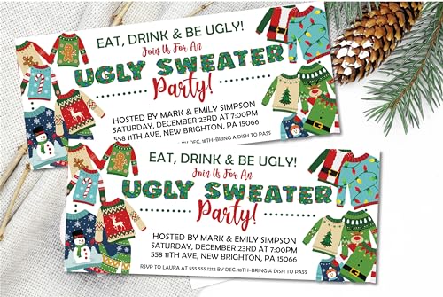 Christmas Party Invitations with Ugly Sweater Design