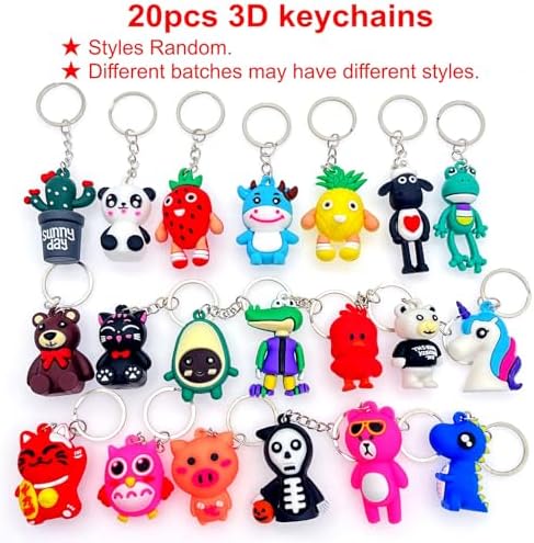JZK 20pcs 3D Animal Keychain Set for Kids