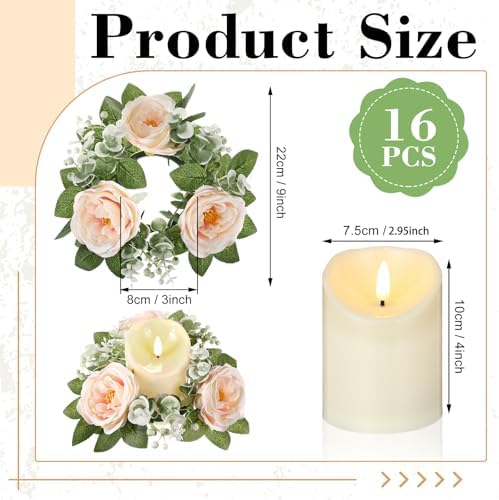Yunlly 16 Piece Rose Candle Holder Set with LED Candles