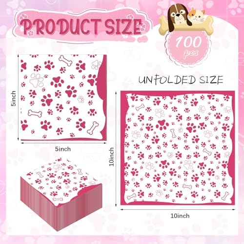 CHENGU 100 Piece Paw Print Napkins 2 Layers