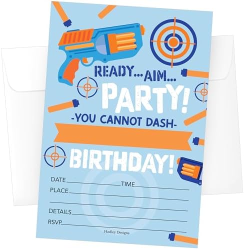 Hadley Designs Dart War Birthday Invitations for Boys