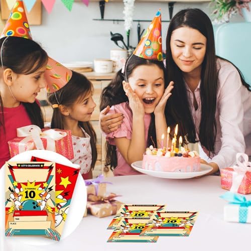 Retro Bowling Birthday Invitations 20pcs with Envelopes