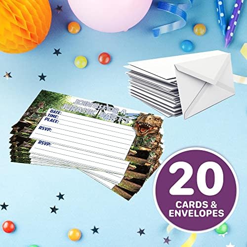 Set of 20 Dinosaur Birthday Invites with Envelopes