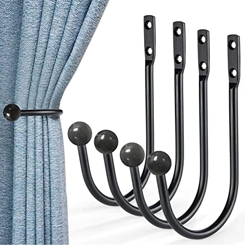 Meetart Black Curtain Holdbacks 4 Pack with Screws