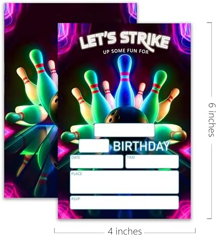 Bowling Birthday Party Invitations 20 Cards 4x6 with Envelopes