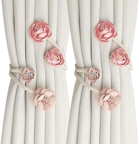 Boho Flower Curtain Tie Backs Pink Decorative Holdbacks