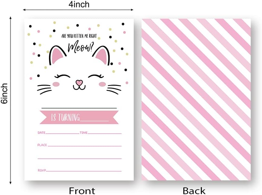 Kitty Cat Birthday Invitations Set of 20