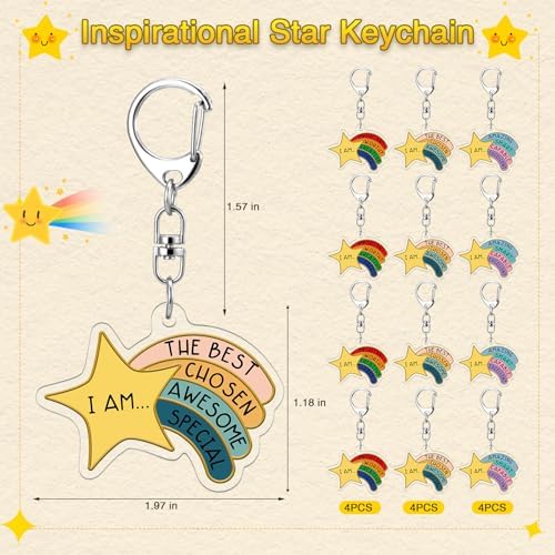 Henoyso 12 Sets Star Keychain Bulk with Motivational Words