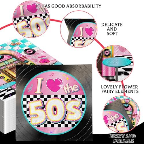 1950s Rock Napkins Set 40pcs for Birthday Party