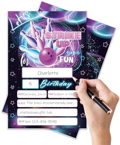Bowling Birthday Invitations with Envelopes Pack of 20