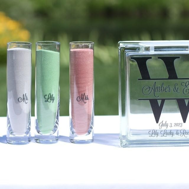Glass Personalized Monogram Unity Sand Set for Weddings with Ink and Lid