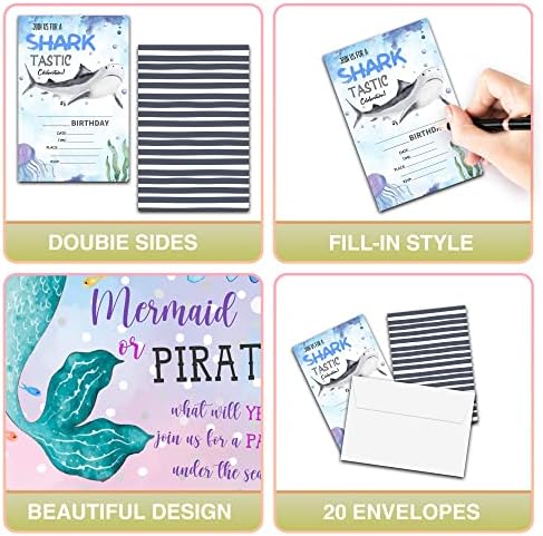 Shark Birthday Invitations with Envelopes - 20 Pack Ocean Theme
