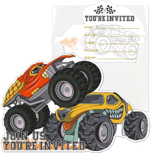 15 Pack Monster Truck Party Invitations with Envelopes