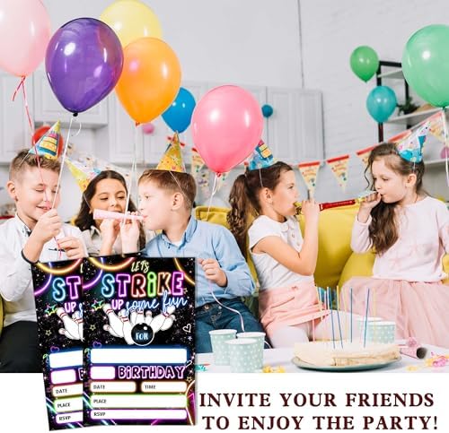 SIXEIGHT Bowling Party Invitations Neon Set 20 with Envelopes