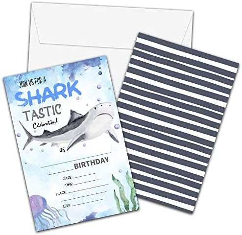 Shark Birthday Invitations with Envelopes - 20 Pack Ocean Theme