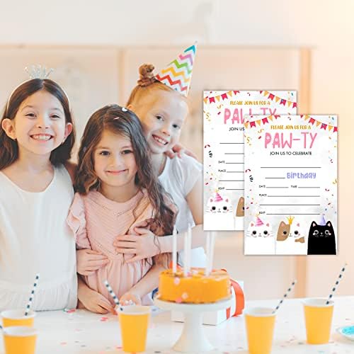 LWBEO Cat Birthday Invitation Cards with Envelopes