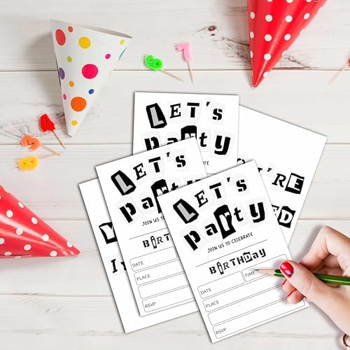Black and White Birthday Invitations 25 Double-Sided Cards with Envelopes D03