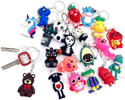 JZK 20pcs 3D Animal Keychain Set for Kids