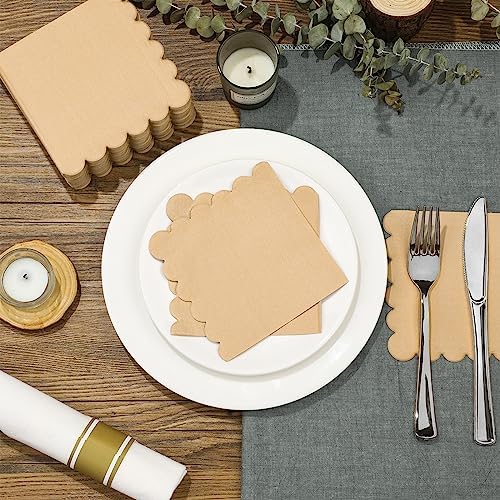 Fuutreo 100 Pcs Scalloped Kraft Napkins