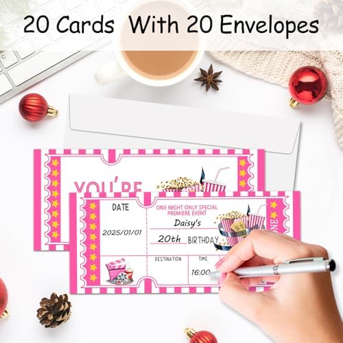 Movie Night Ticket Birthday Invitation Cards for Teens and Adults