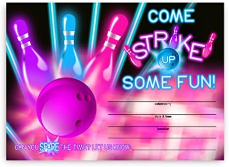 POP Parties Ink Glow Pink Bowling Party Invitations - 20 Pieces