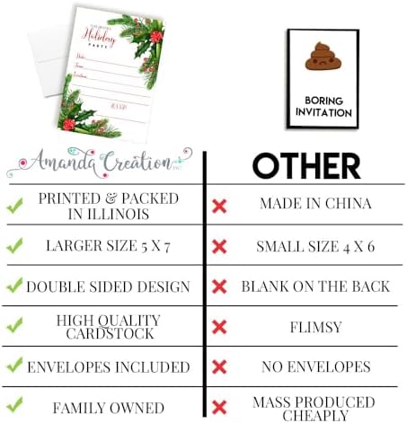 Amanda Creation Holiday Invitations with Envelopes 20 Pack
