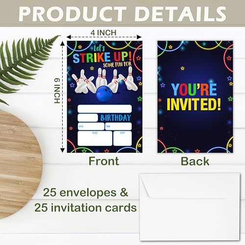 Retro Neon Bowling Birthday Invites 25 Set