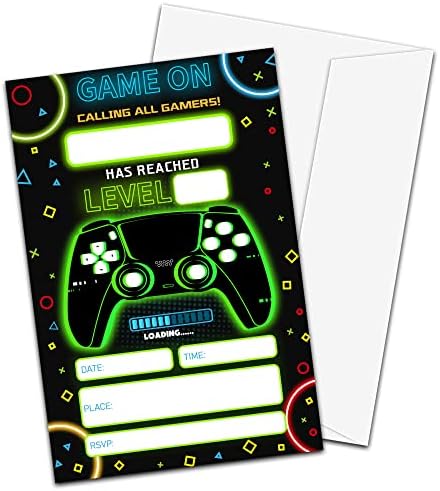Neon Game Birthday Invitations with Envelopes 20-Pack