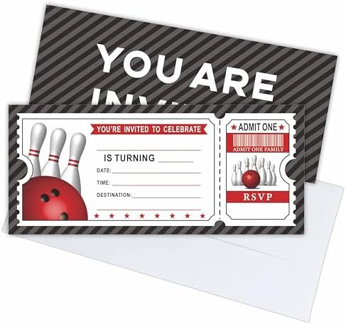 20 Bowling Birthday Invites With Envelopes Double-Sided