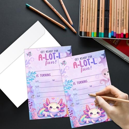 Axolotl Birthday Invitations for Kids 20 Piece Set