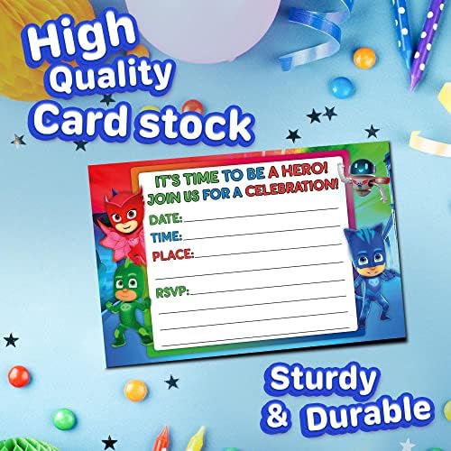 Set of 20 Hero Masks Birthday Invites with Envelopes - Lightweight Postcard Style