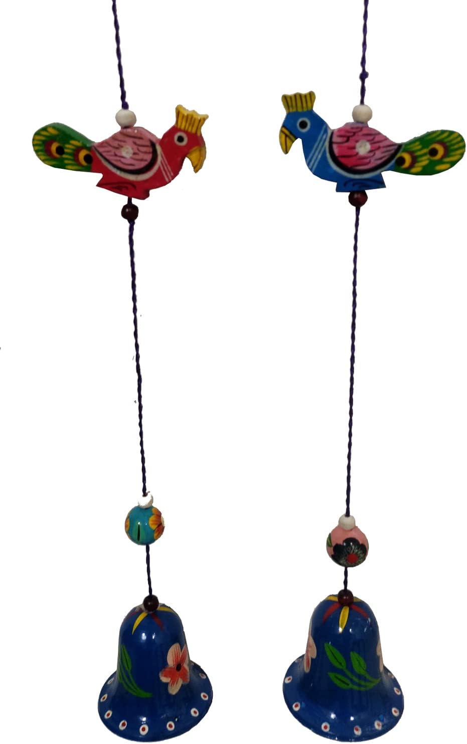 Purpledip Wall Hanging with Peacocks Bells Set of 2